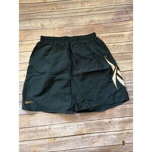 Vintage 1990s Green Big Logo REEBOK Elastic Waist Lined Swim Trunks Large